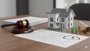 MEES regulations compliance - gavel and model house representing landlord legal requirements